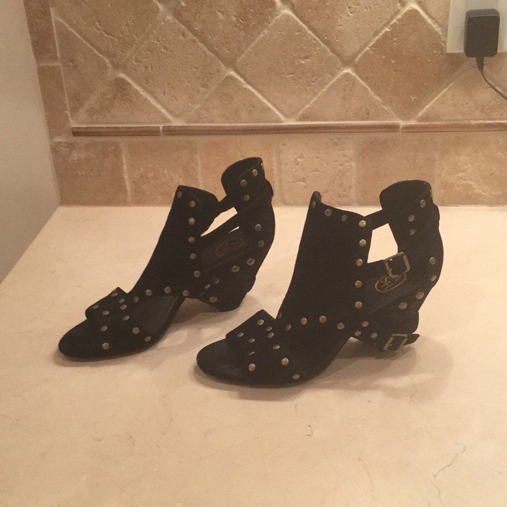 Ash Black Suede Sandals with gold details